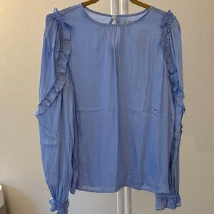 LOFT Light Blue Ruffle Sleeve Blouse